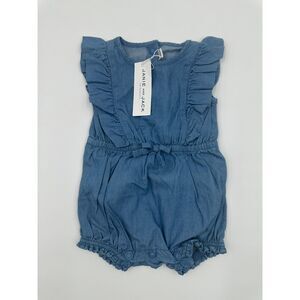 Janie and Jack Baby Girls Romper 3-6 Mo Ruffles and Bow Accent Blue Jeans NWT